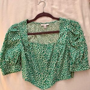 Topshop Green Animal Print Blouse